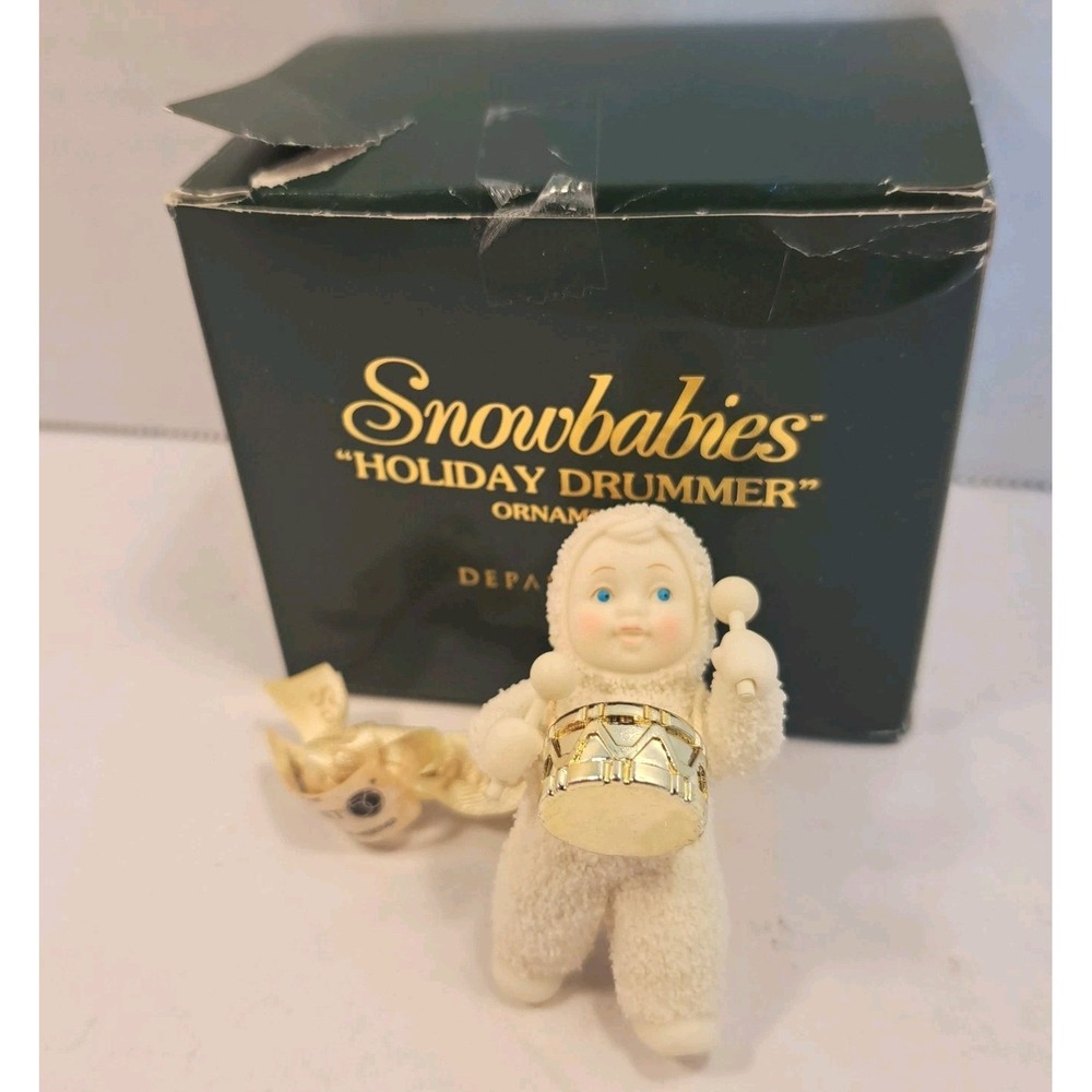 Department 56 Snowbabies Holiday Drummer Christmas Hanging Ornament White Gold